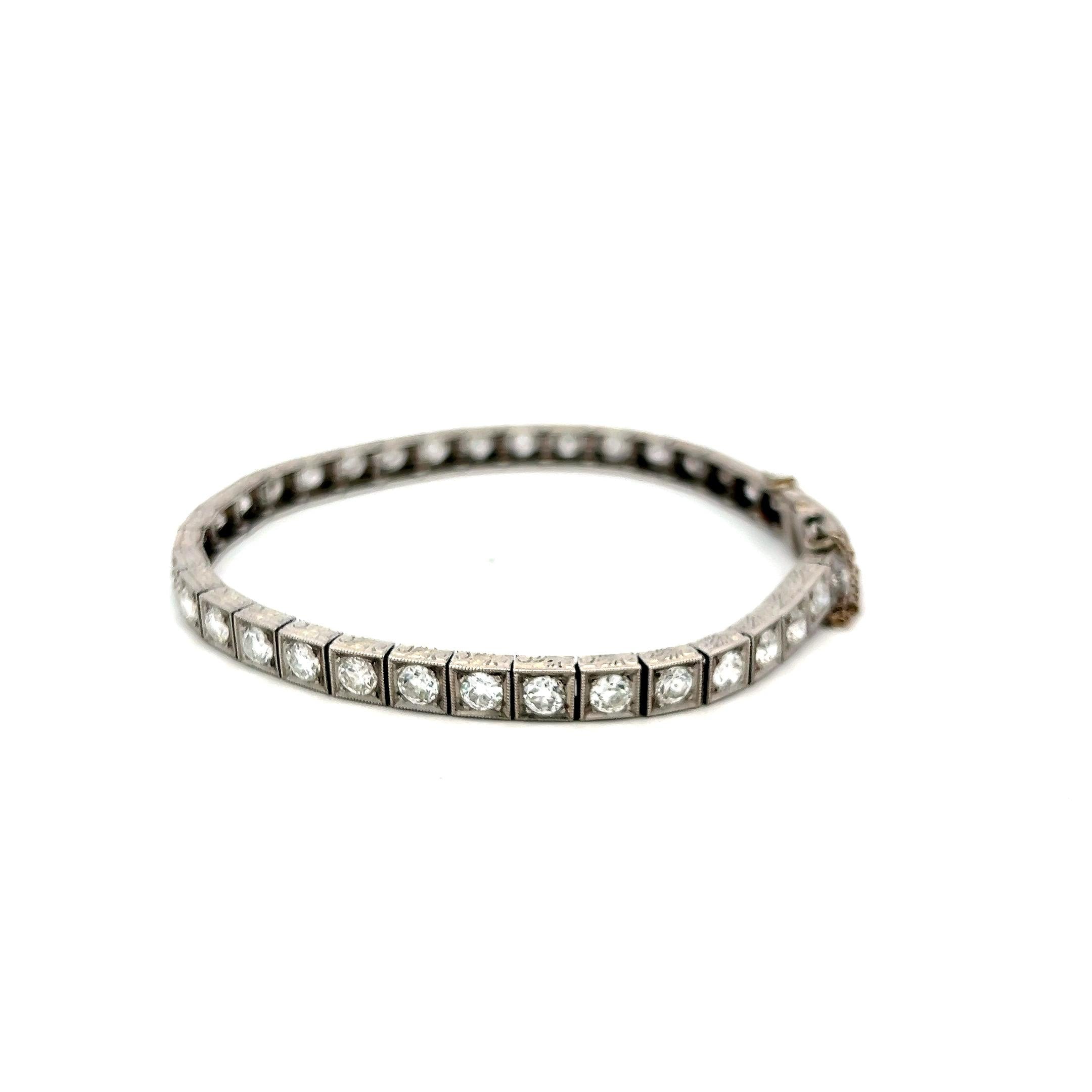 5.55 Carat Old European Cut G VS Diamond Platinum Tennis Bracelet