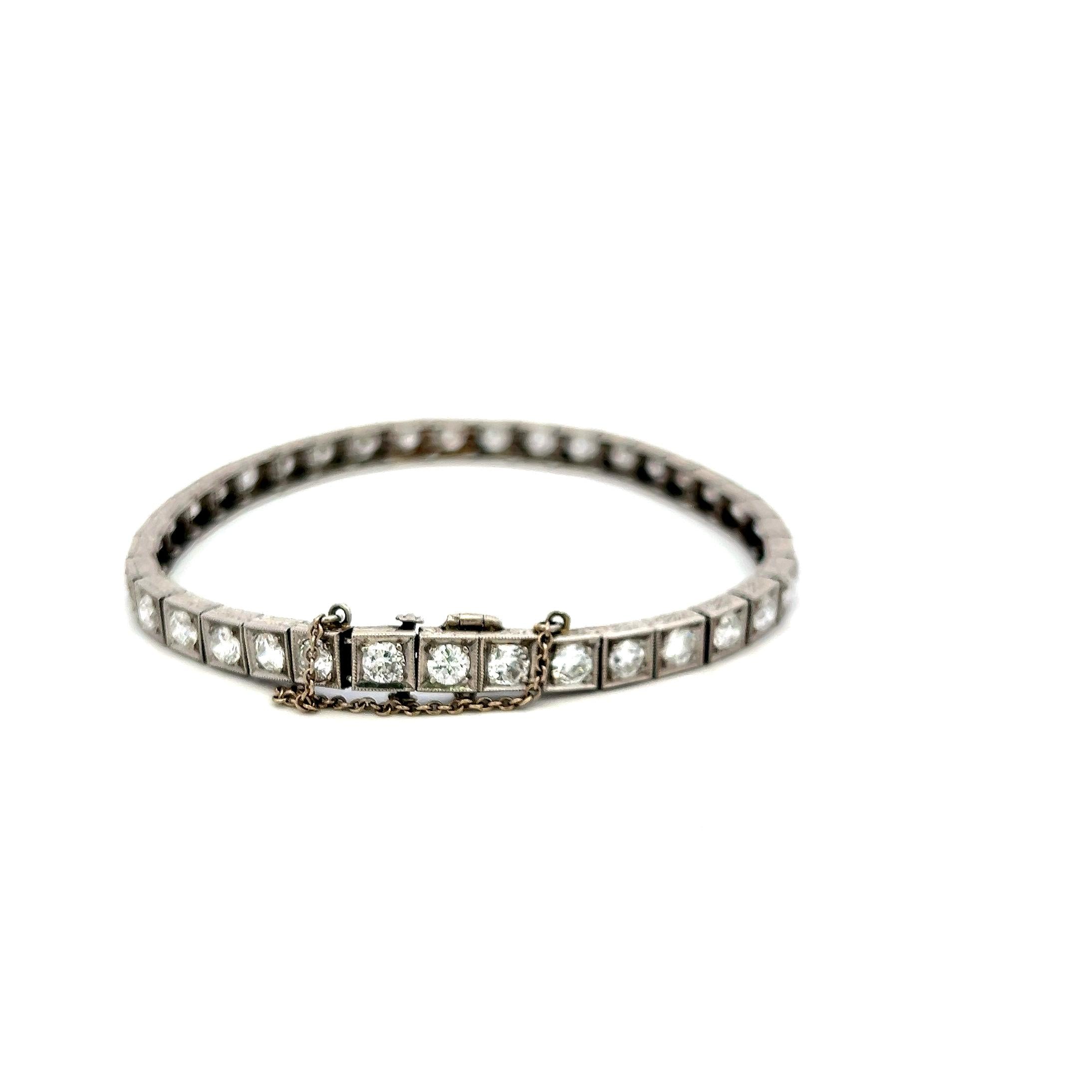 5.55 Carat Old European Cut G VS Diamond Platinum Tennis Bracelet