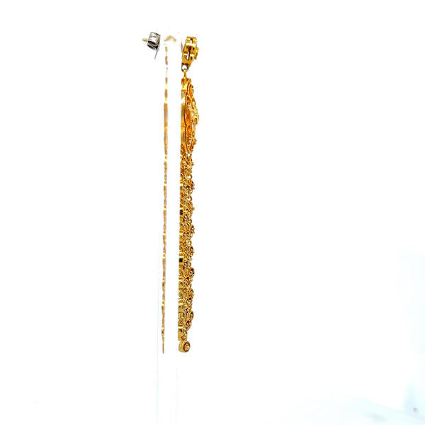 0.50 Carat Round Brilliant Diamond 18 Karat Yellow Gold Dangling Earrings