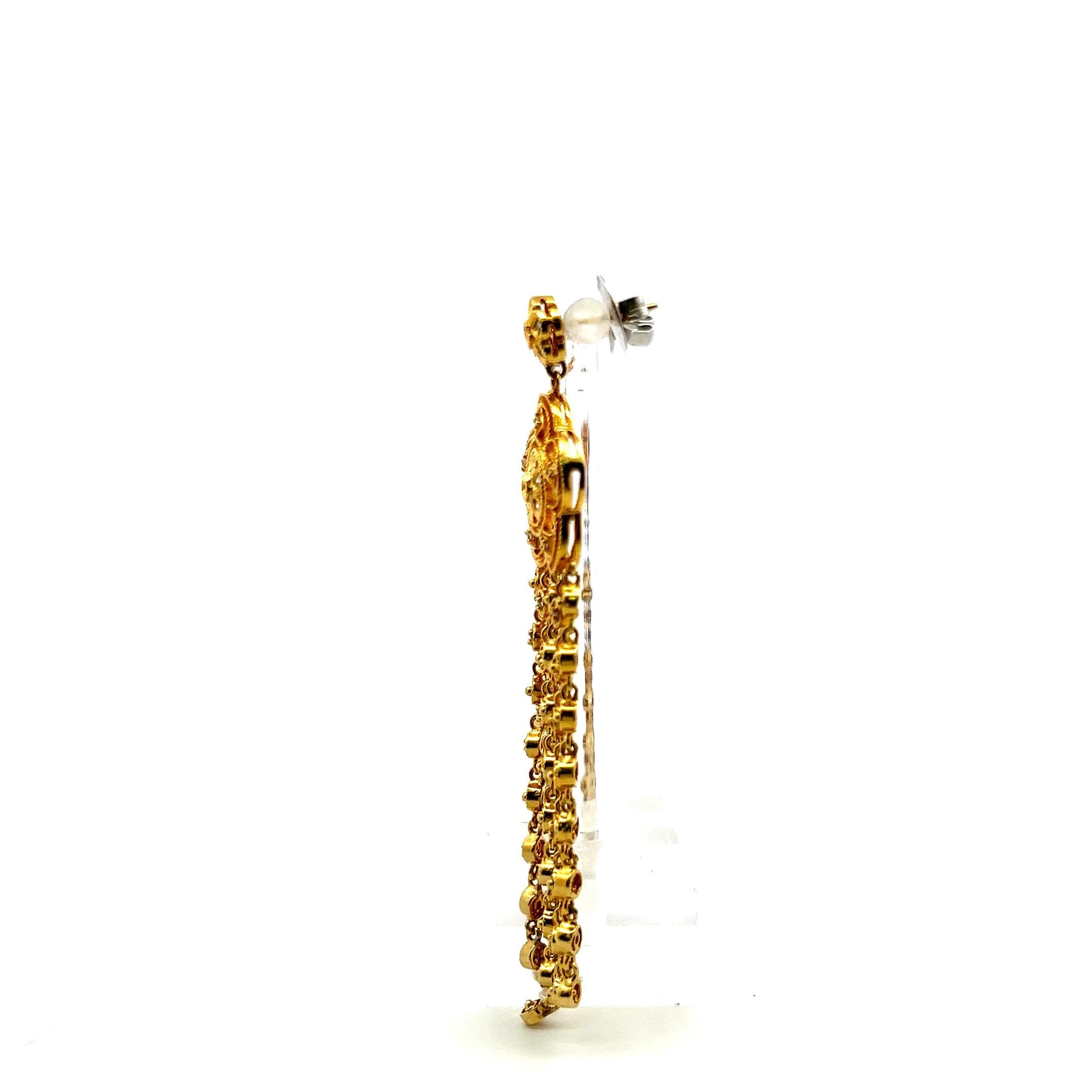 Vintage 18K Yellow Gold Dangling Earrings with 0.5 Carat Round Diamonds