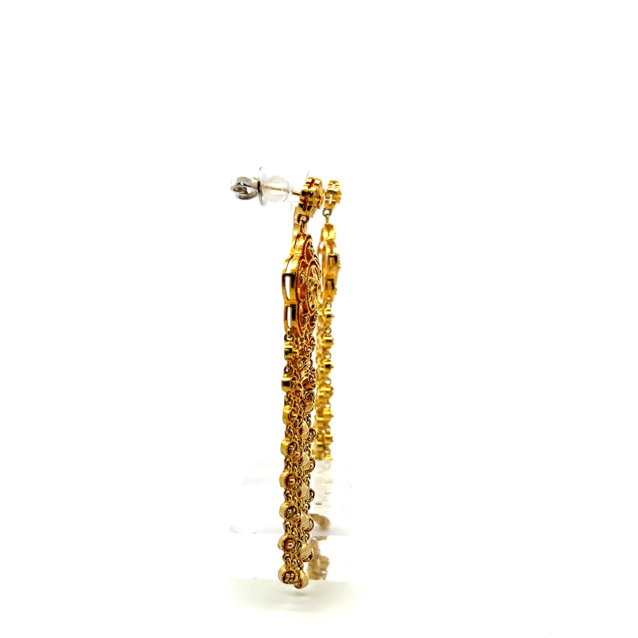 Vintage 18K Yellow Gold Dangling Earrings with 0.5 Carat Round Diamonds