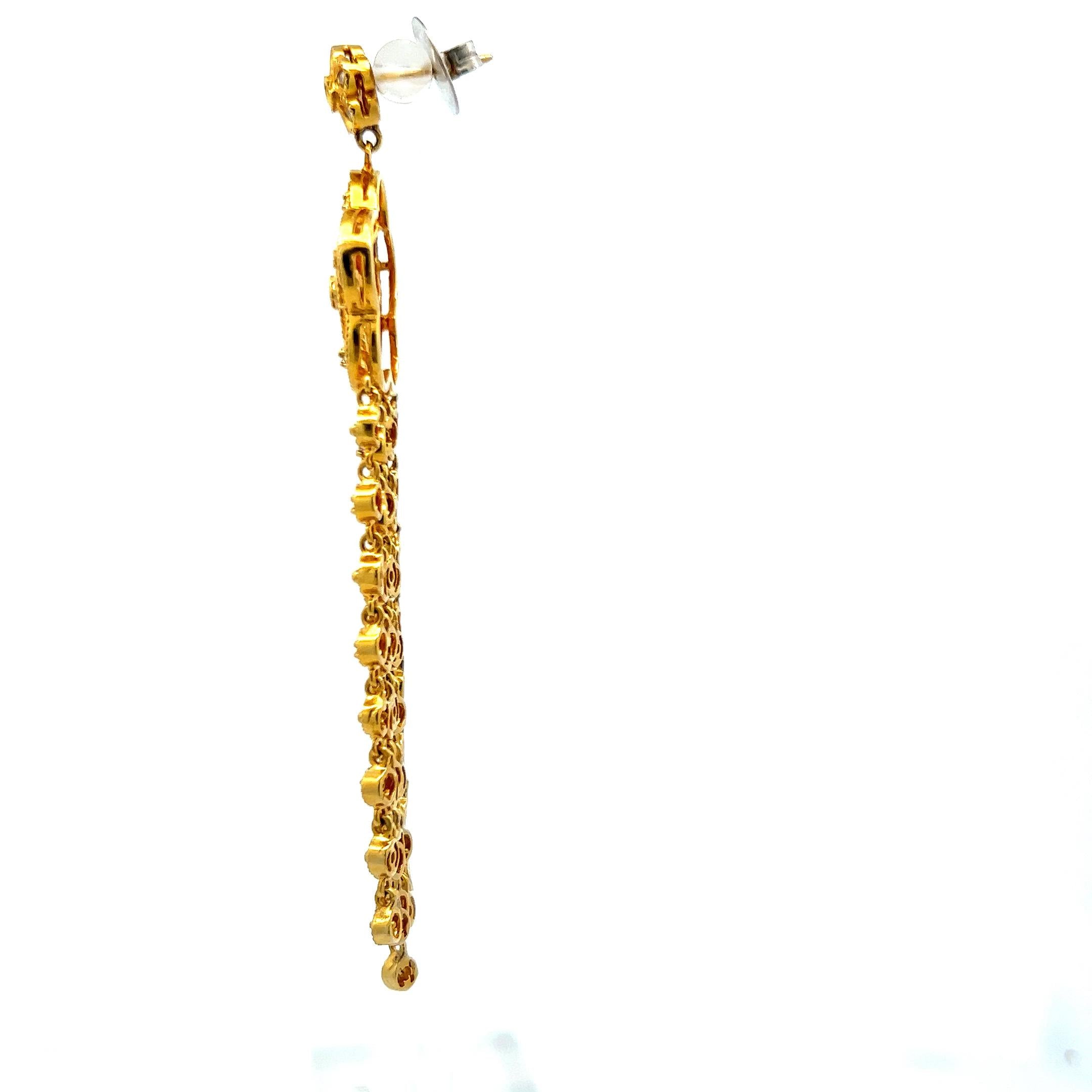 Vintage 18K Yellow Gold Dangling Earrings with 0.5 Carat Round Diamonds