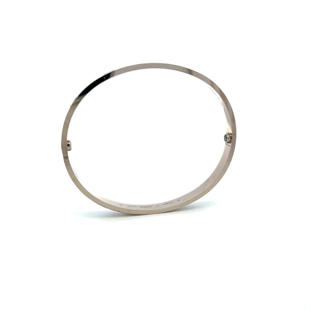 Cartier 18 Karat White Gold Love Bracelet Size 21 with Paper