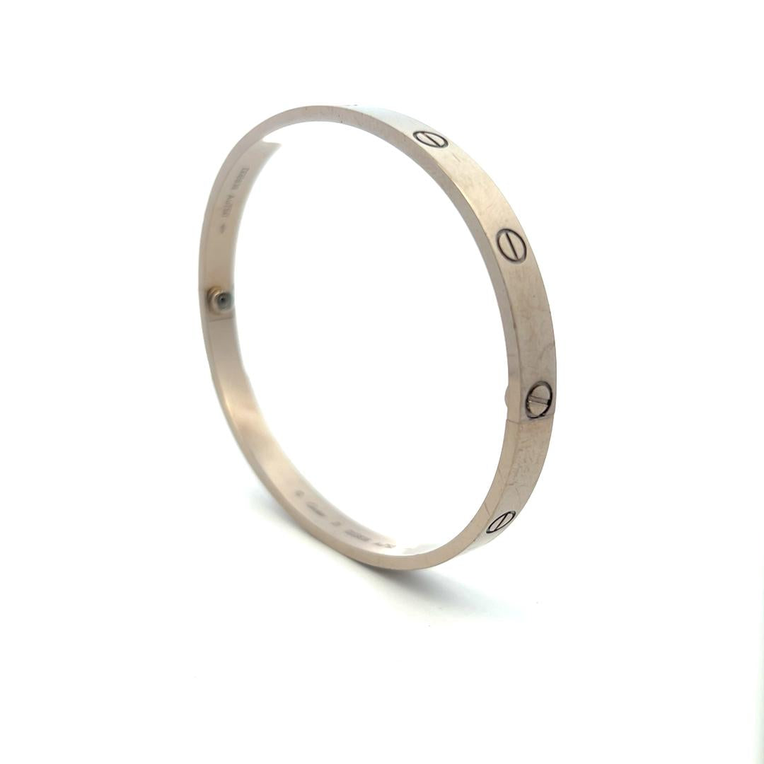 Cartier 18 Karat White Gold Love Bracelet Size 21 with Paper