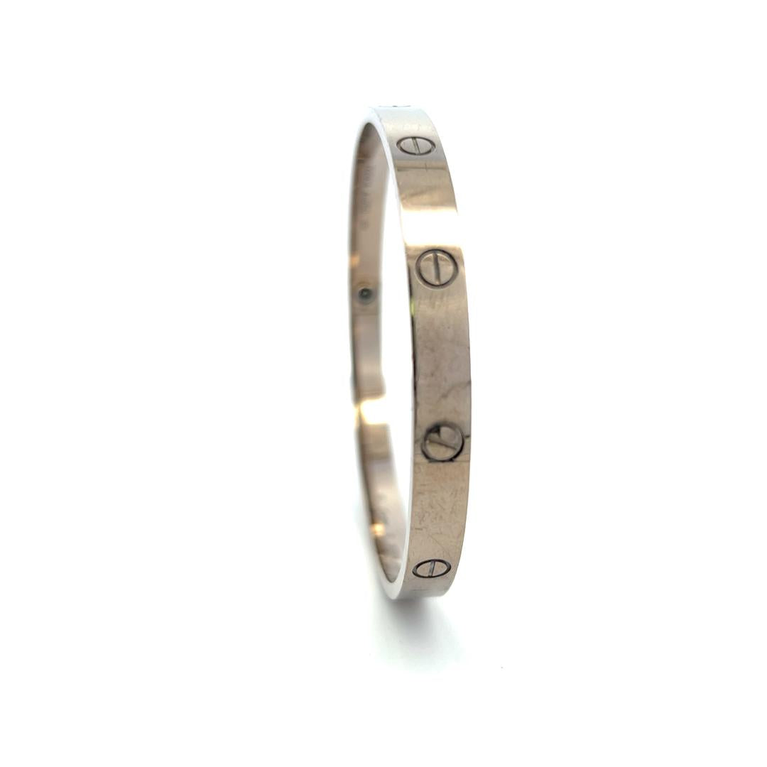 Cartier 18 Karat White Gold Love Bracelet Size 21 with Paper