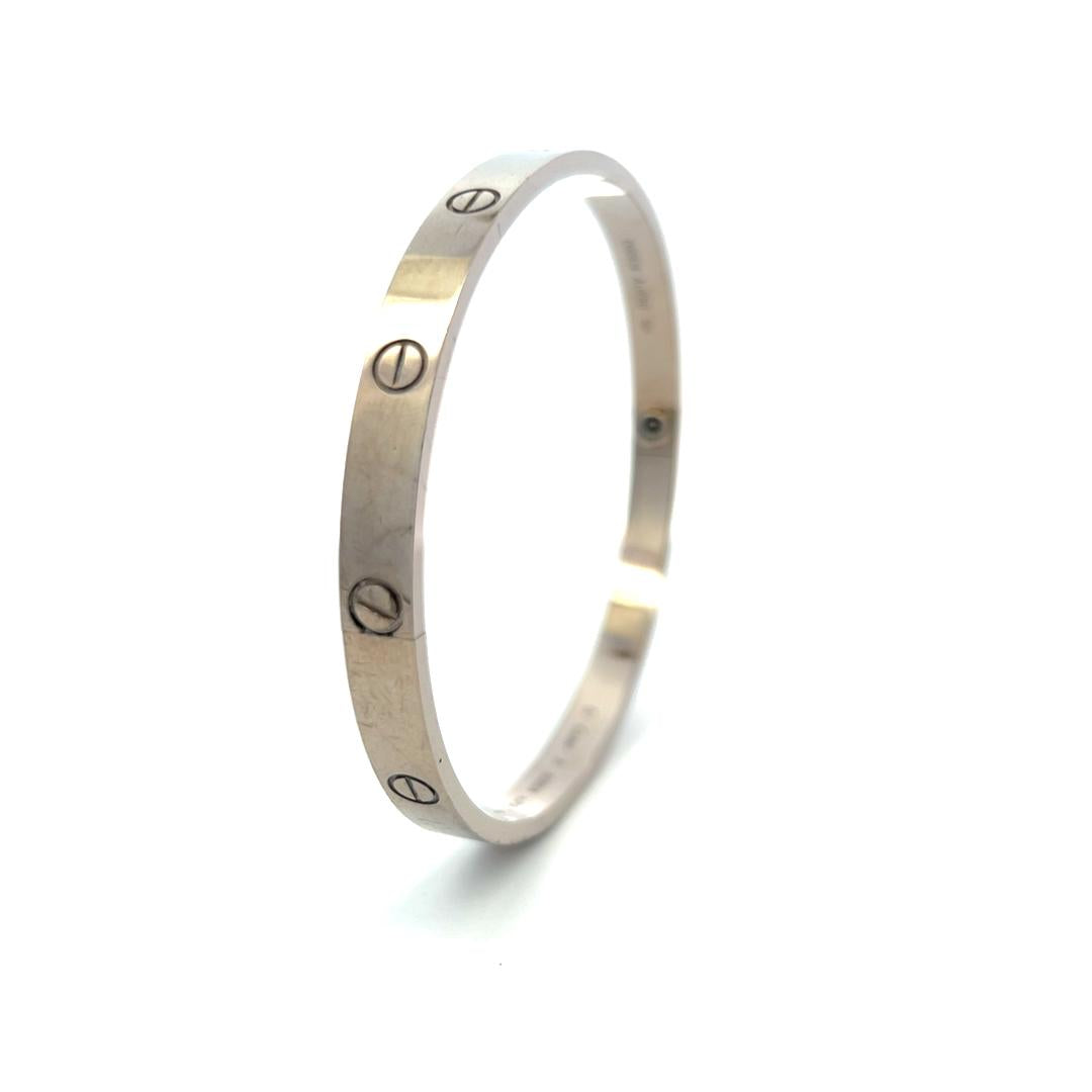 Cartier 18 Karat White Gold Love Bracelet Size 21 with Paper
