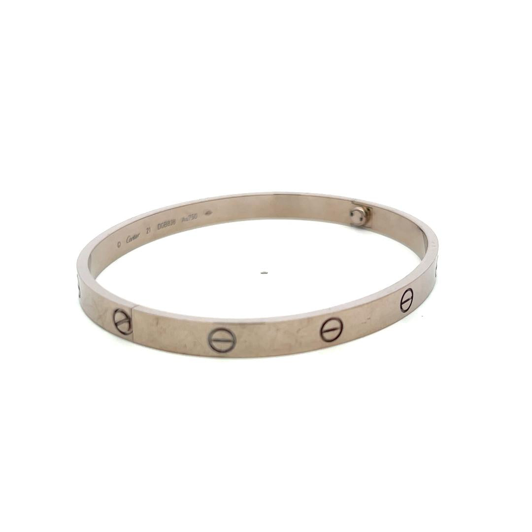 Cartier 18 Karat White Gold Love Bracelet Size 21 with Paper