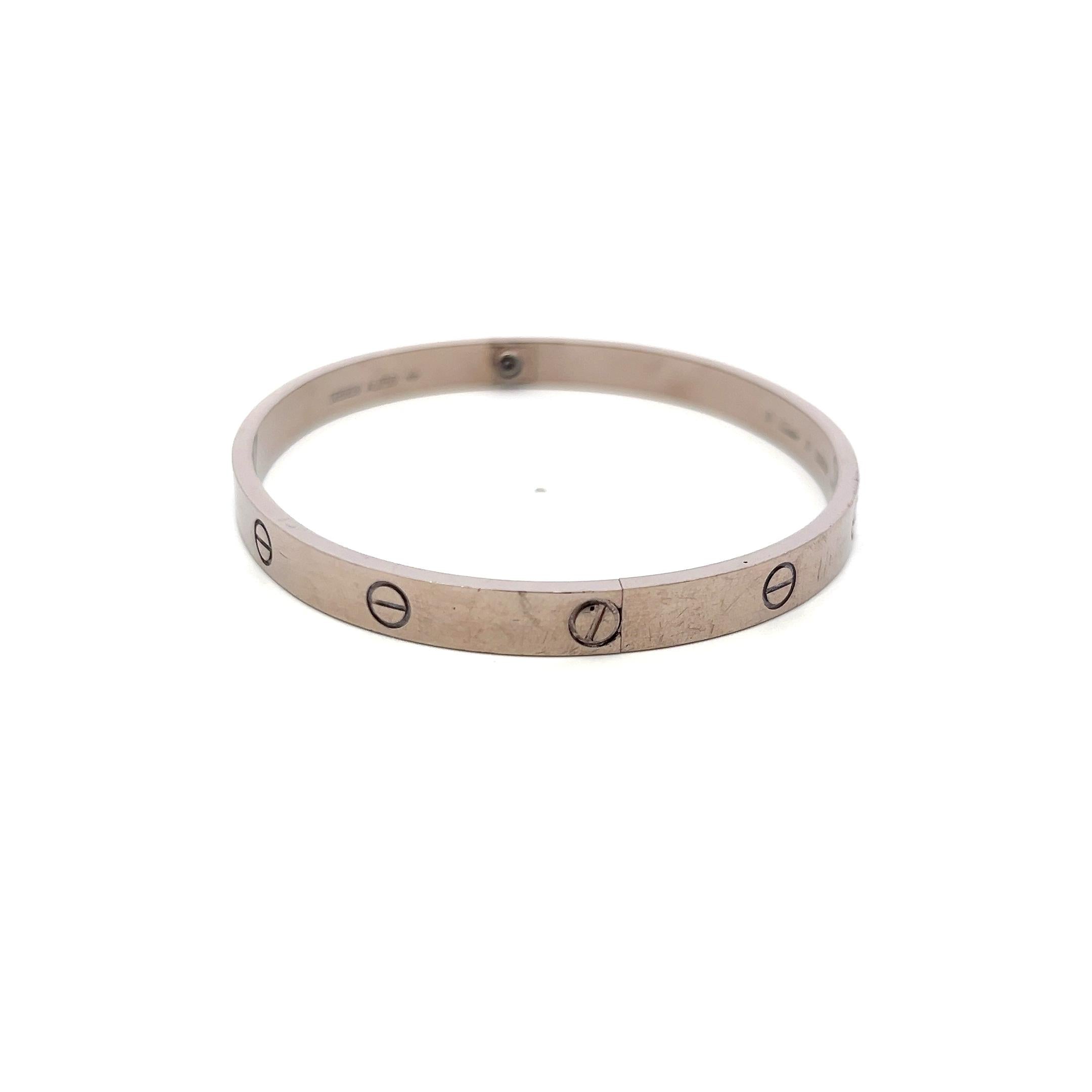Cartier 18 Karat White Gold Love Bracelet Size 21 with Paper