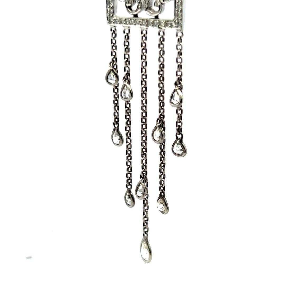 Vintage 18K White Gold Dangling Earrings with 3.43 Carat Mixed Cut G VS Diamonds