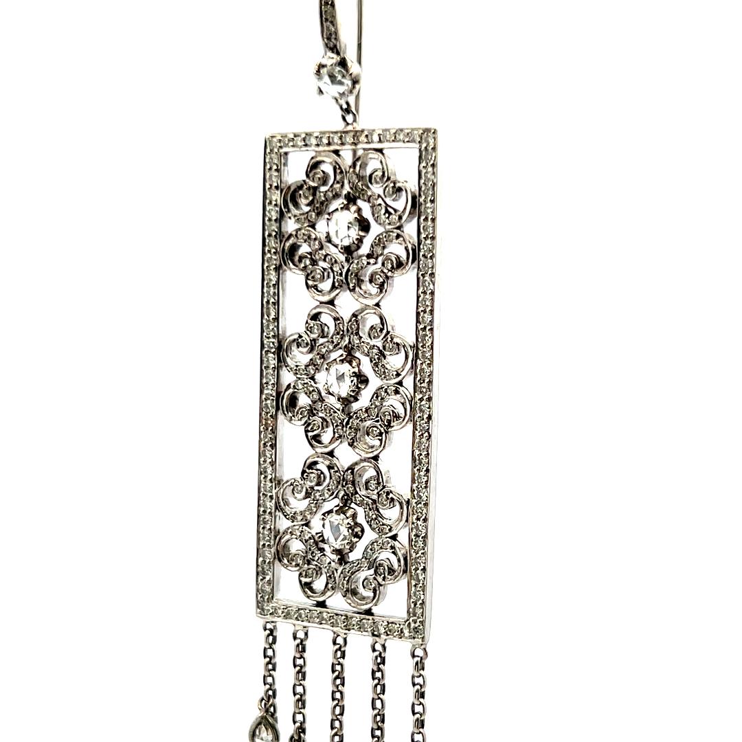 Vintage 18K White Gold Dangling Earrings with 3.43 Carat Mixed Cut G VS Diamonds