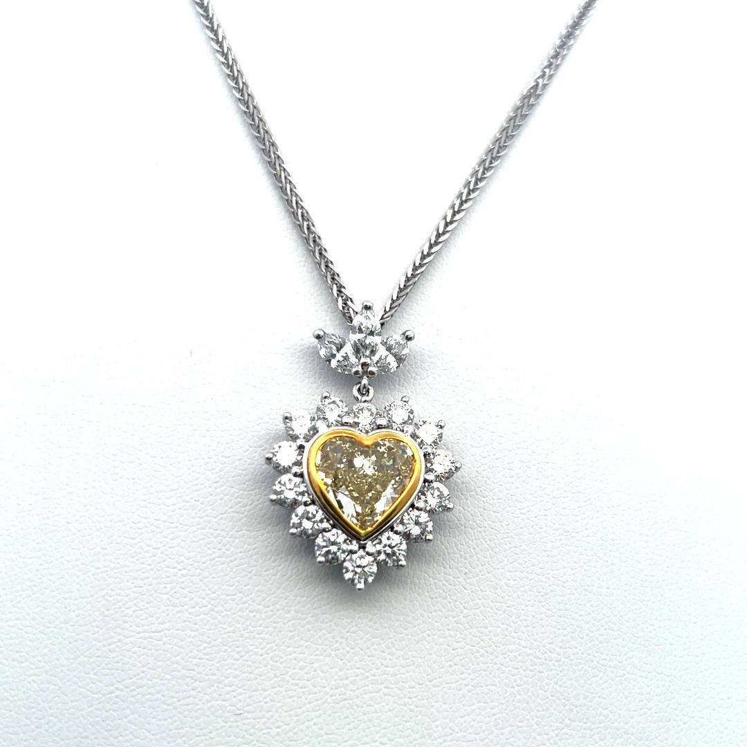 Convertible 10.50ct Heart Yellow Diamond 18K Gold Pendant Necklace & Earrings