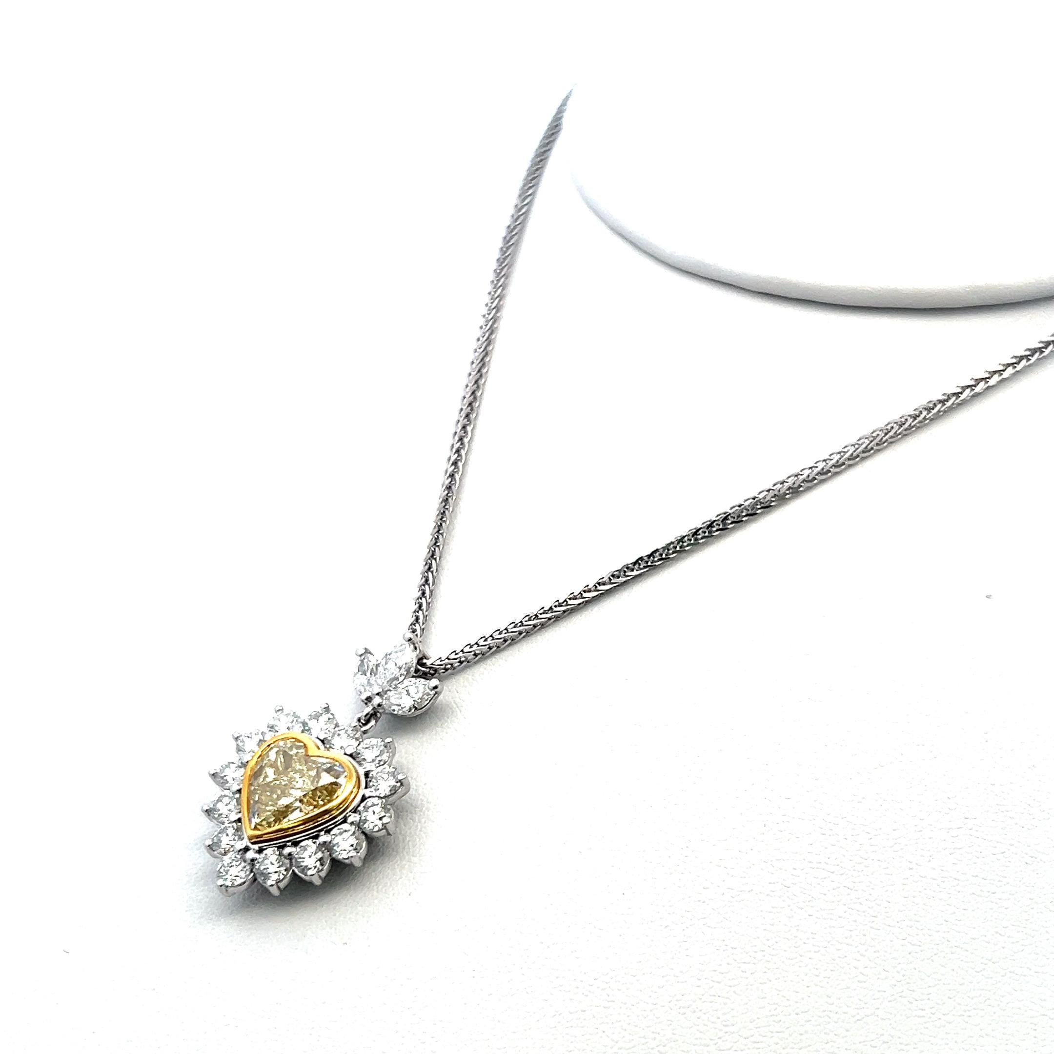 Convertible 10.50ct Heart Yellow Diamond 18K Gold Pendant Necklace & Earrings