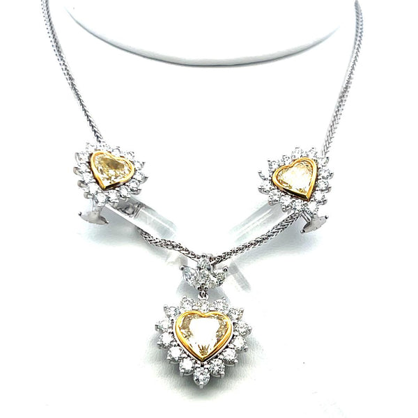 Convertible 10.50ct Heart Yellow Diamond 18K Gold Pendant Necklace & Earrings