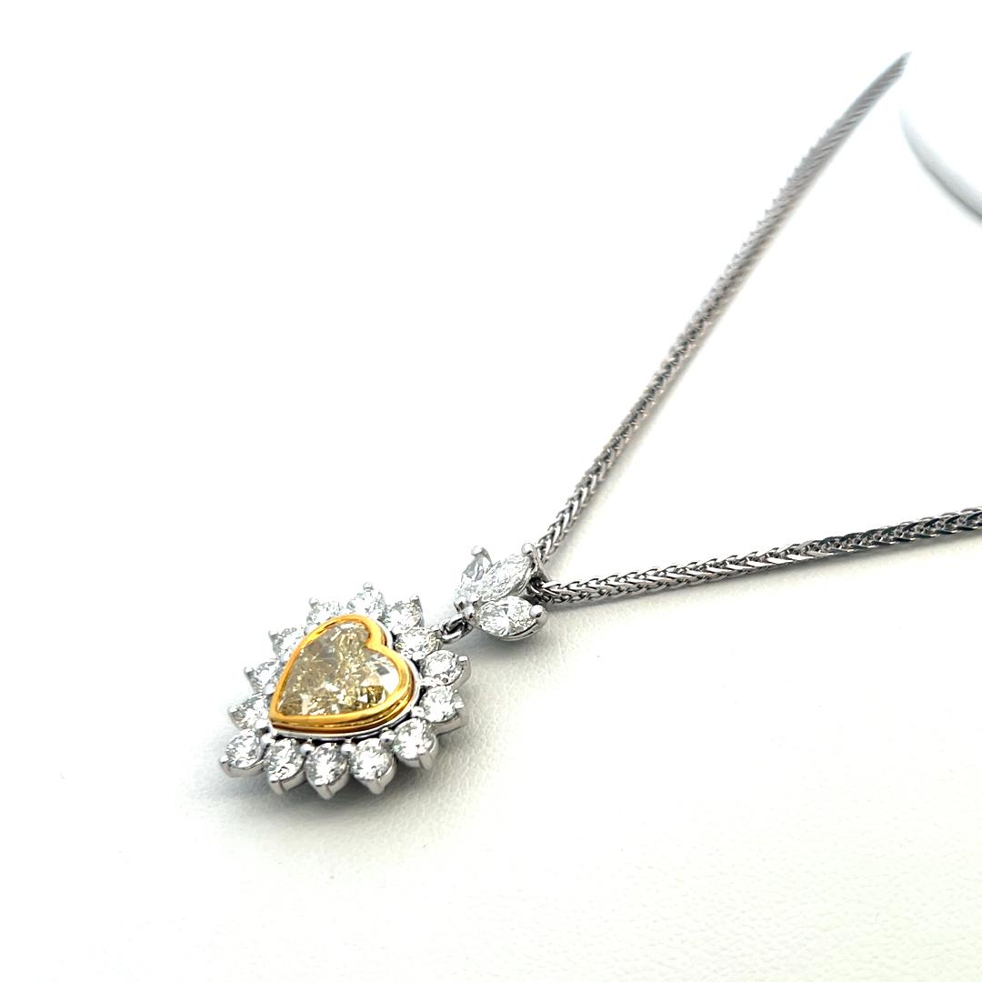Convertible 10.50ct Heart Yellow Diamond 18K Gold Pendant Necklace & Earrings
