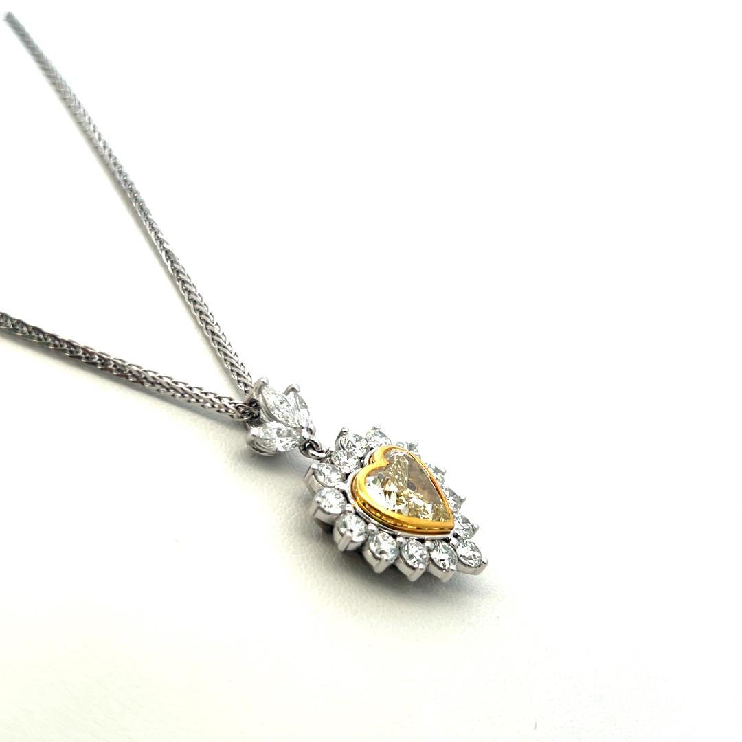 Convertible 10.50ct Heart Yellow Diamond 18K Gold Pendant Necklace & Earrings