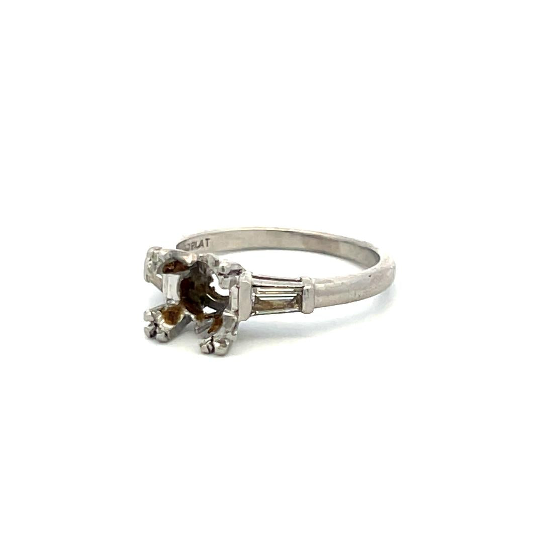 Antique 4.50 Grams Plat Diamonds Art-Deco Semi Mounting Ring Hold 1 carat