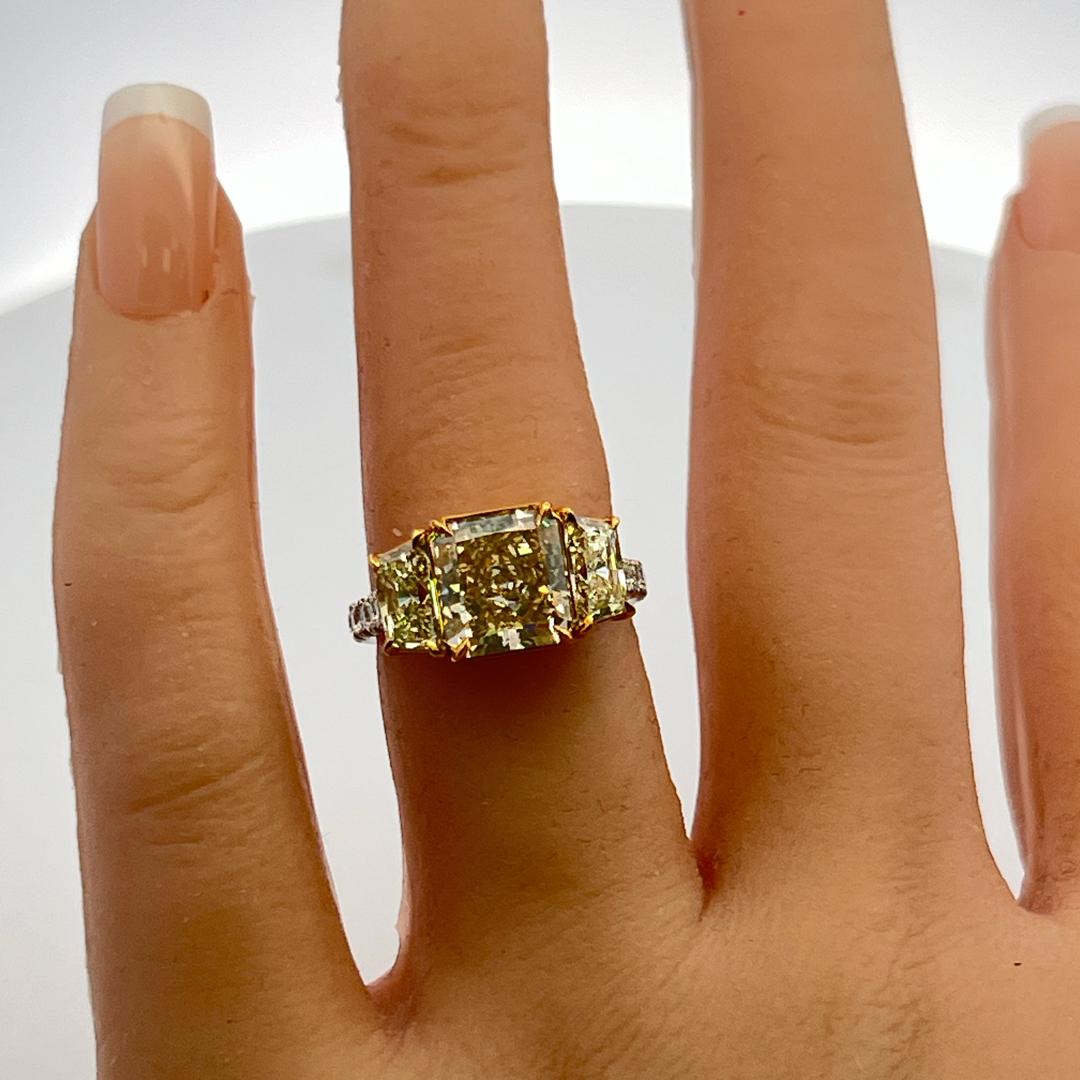 Platinum Semi Mount Ring with 4.97ct Radiant & Mixed Cut Diamonds W VS1 GIA