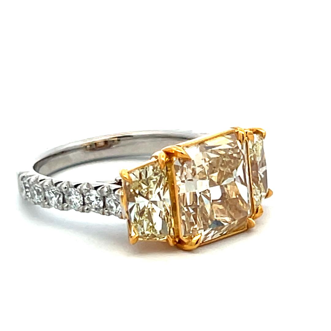Platinum Semi Mount Ring with 4.97ct Radiant & Mixed Cut Diamonds W VS1 GIA
