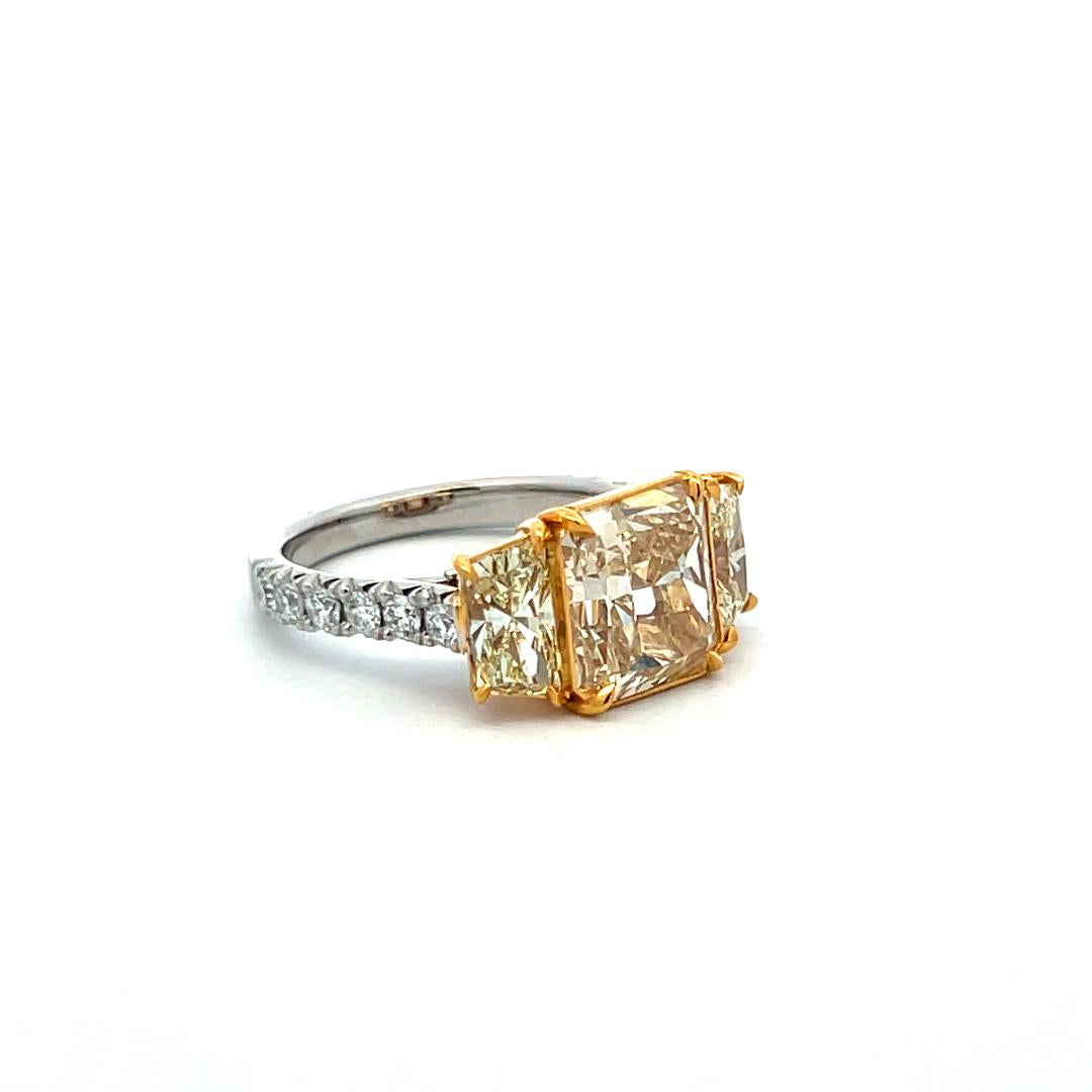 Platinum Semi Mount Ring with 4.97ct Radiant & Mixed Cut Diamonds W VS1 GIA