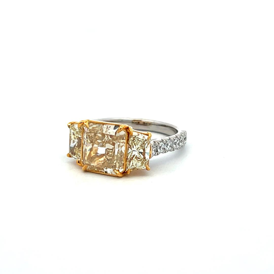Platinum Semi Mount Ring with 4.97ct Radiant & Mixed Cut Diamonds W VS1 GIA