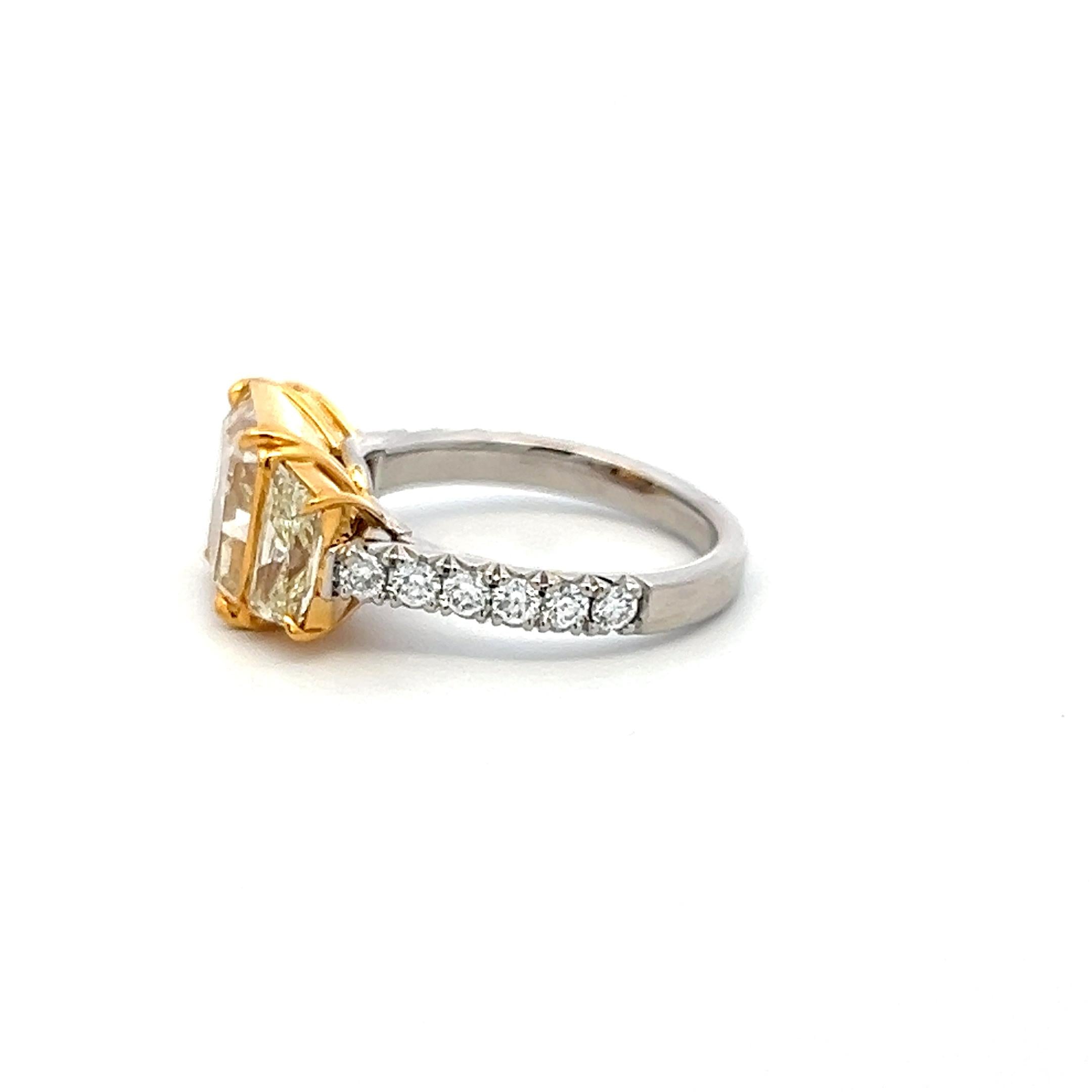 Platinum Semi Mount Ring with 4.97ct Radiant & Mixed Cut Diamonds W VS1 GIA