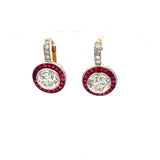 3.49 Carat Old European Cut Diamond 0.40 Carat Ruby 18K Gold/Plat Earrings