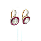 3.49 Carat Old European Cut Diamond 0.40 Carat Ruby 18K Gold/Plat Earrings