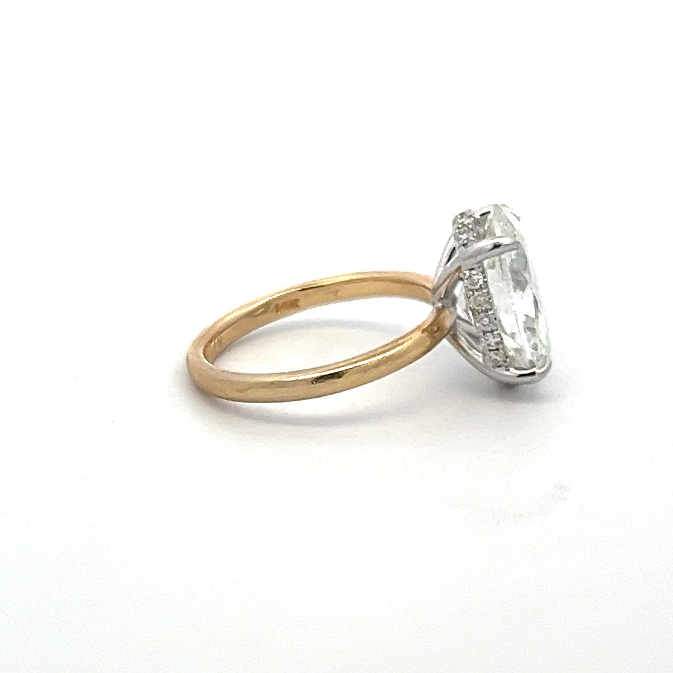 4.23 Carat Oval and Round Diamond 14 Karat Two Tone Gold-Plat Engagement Ring