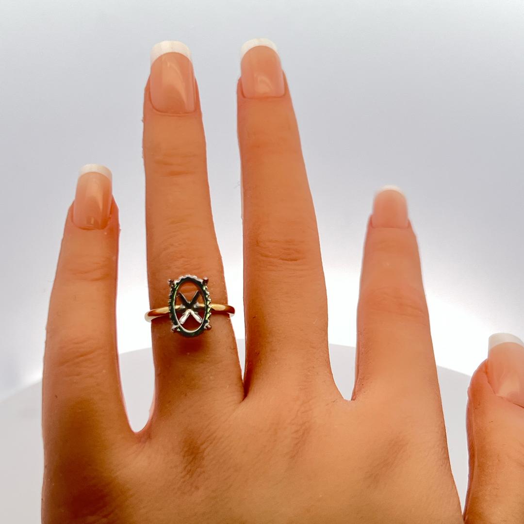 0.18ct Diamond 14K Two-Tone Gold Platinum Semi-Mount Ring for 4.05ct Oval Stone