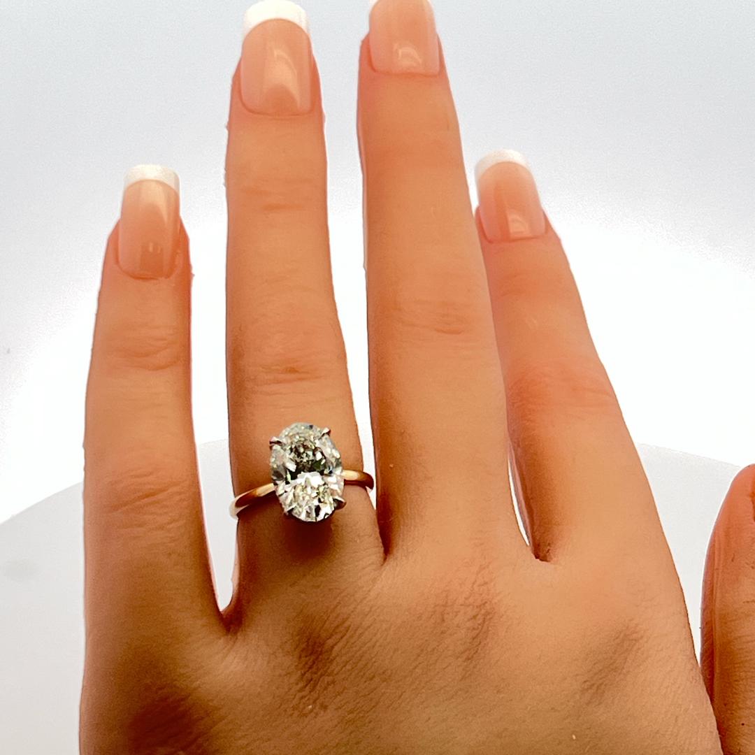 4.23 Carat Oval and Round Diamond 14 Karat Two Tone Gold-Plat Engagement Ring