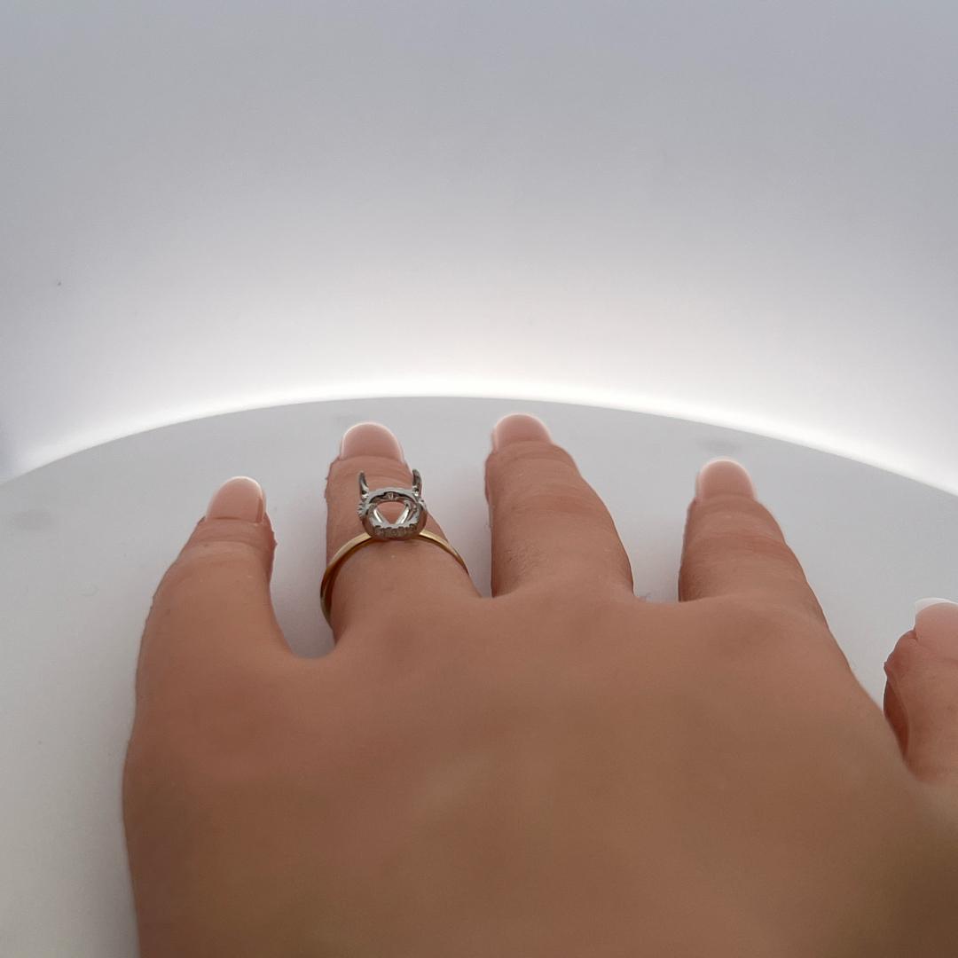 0.18ct Diamond 14K Two-Tone Gold Platinum Semi-Mount Ring for 4.05ct Oval Stone