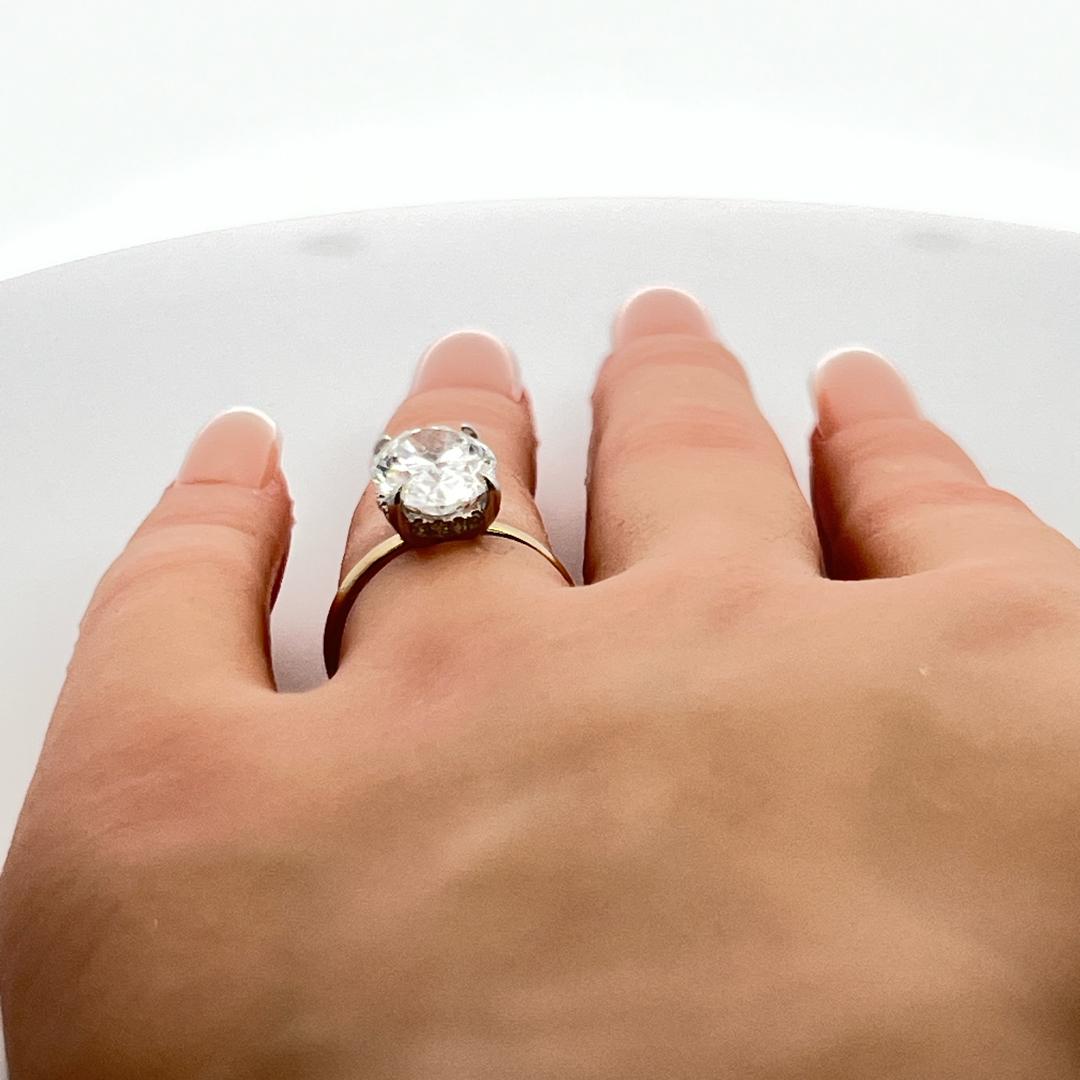 4.23 Carat Oval and Round Diamond 14 Karat Two Tone Gold-Plat Engagement Ring