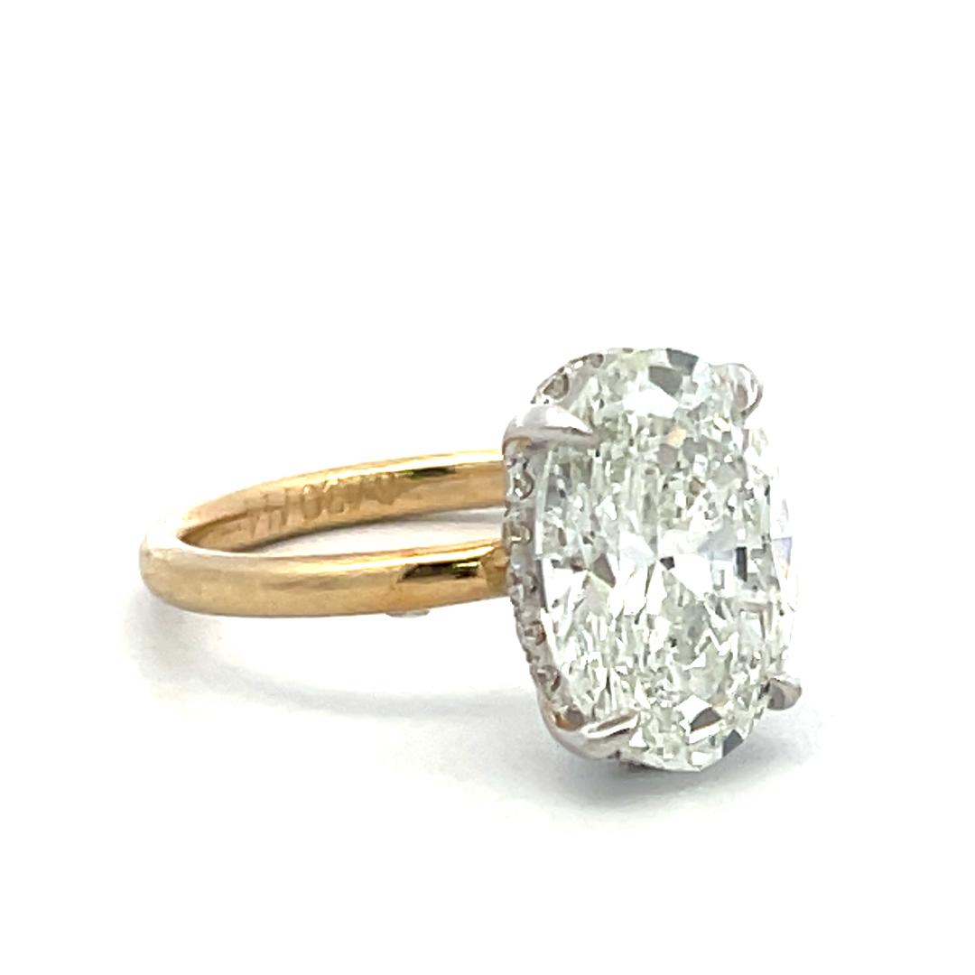4.23 Carat Oval and Round Diamond 14 Karat Two Tone Gold-Plat Engagement Ring