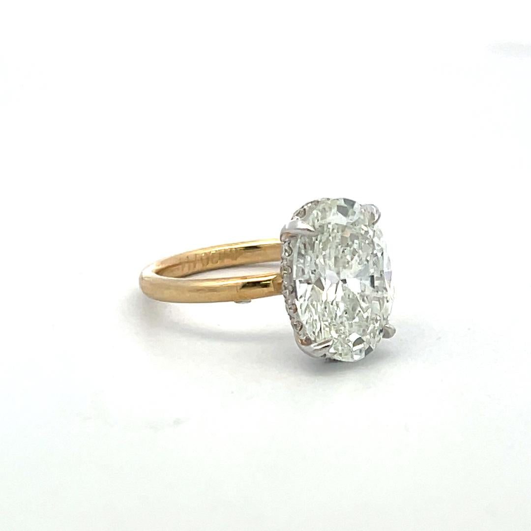 4.23 Carat Oval and Round Diamond 14 Karat Two Tone Gold-Plat Engagement Ring
