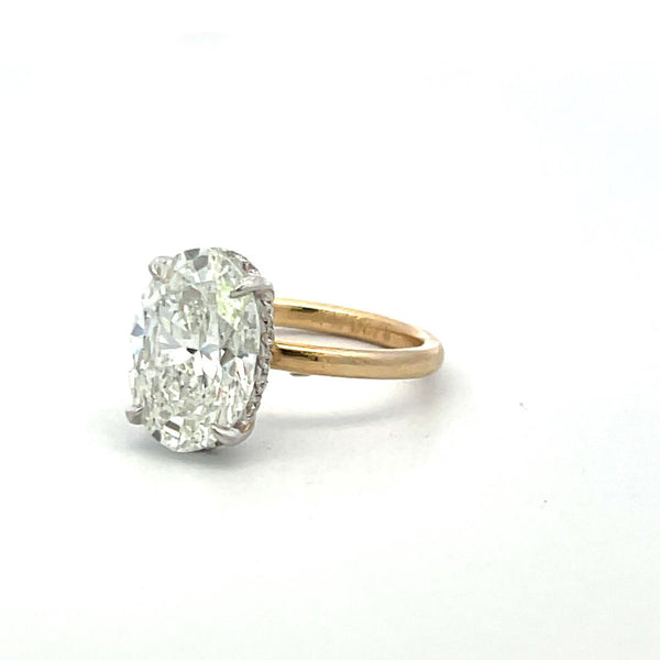 4.23 Carat Oval and Round Diamond 14 Karat Two Tone Gold-Plat Engagement Ring