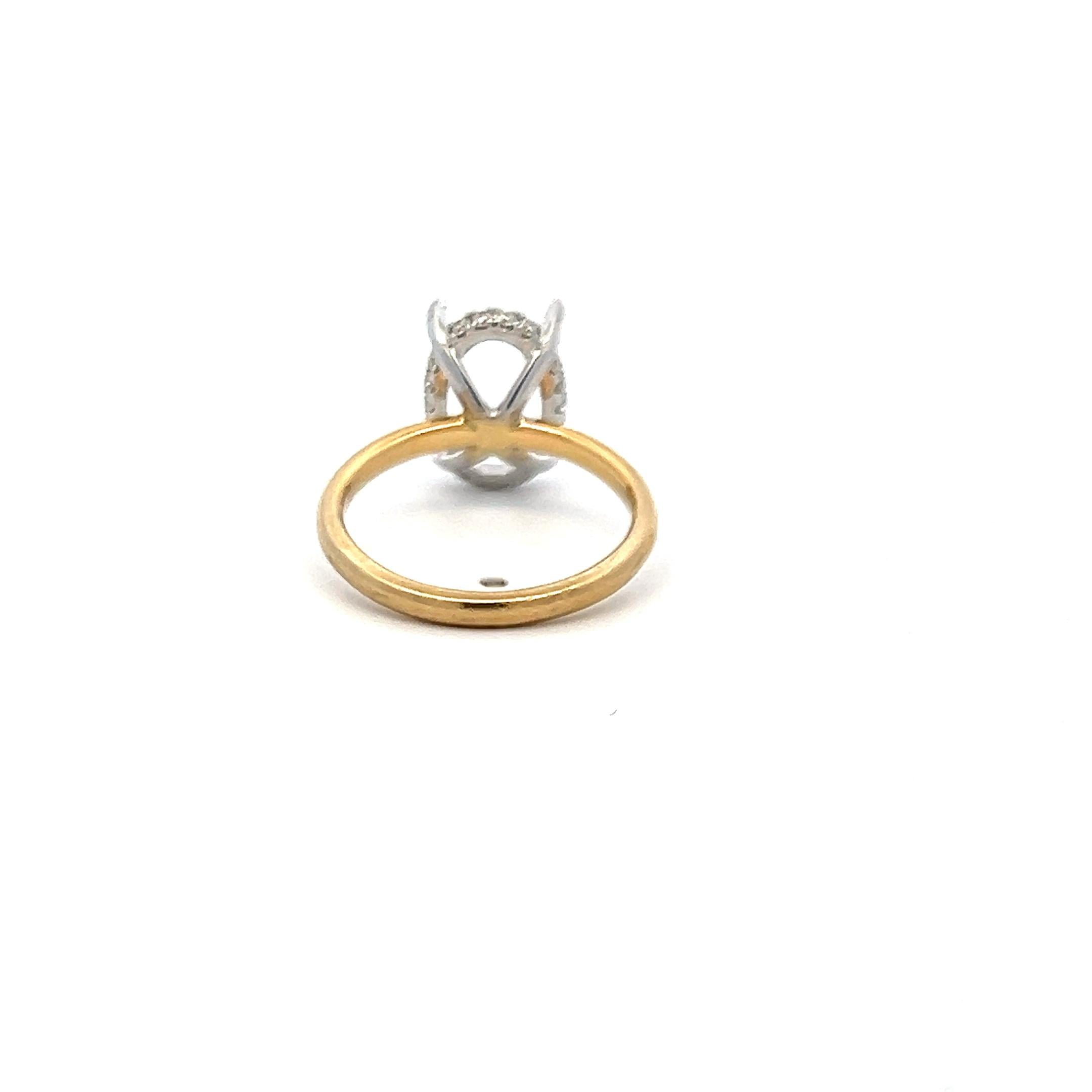 0.18ct Diamond 14K Two-Tone Gold Platinum Semi-Mount Ring for 4.05ct Oval Stone