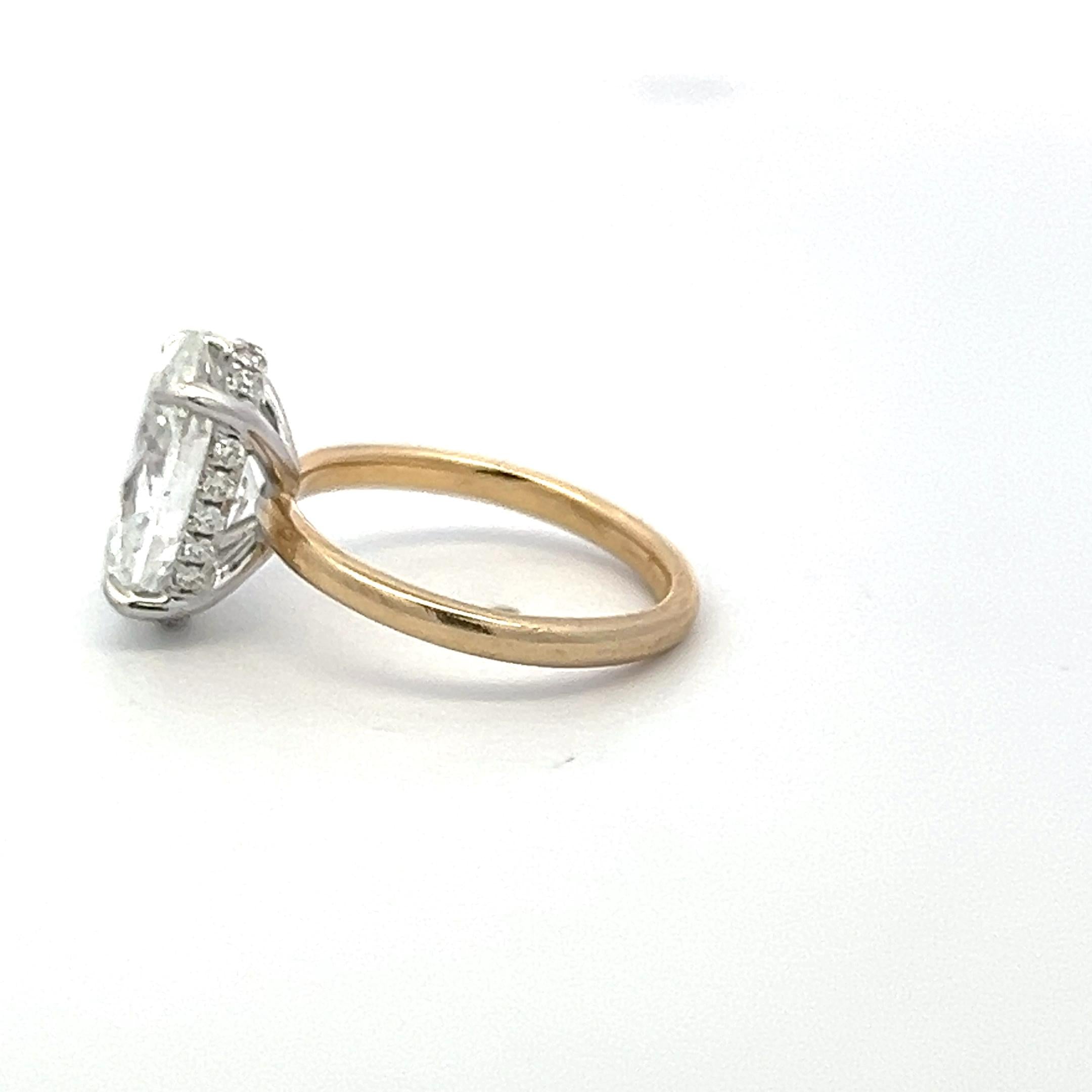 4.23 Carat Oval and Round Diamond 14 Karat Two Tone Gold-Plat Engagement Ring