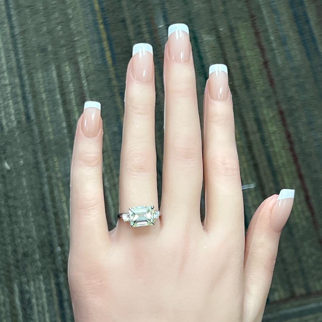 5.30 Carat Emerald Cut and Round Brilliant Diamond Platinum Engagement Ring