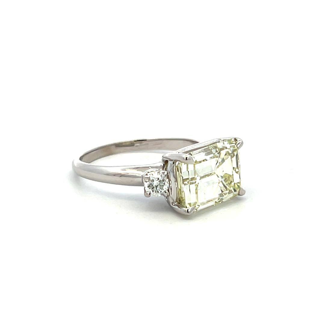 5.30 Carat Emerald Cut and Round Brilliant Diamond Platinum Engagement Ring