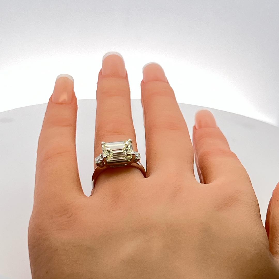 5.30 Carat Emerald Cut and Round Brilliant Diamond Platinum Engagement Ring