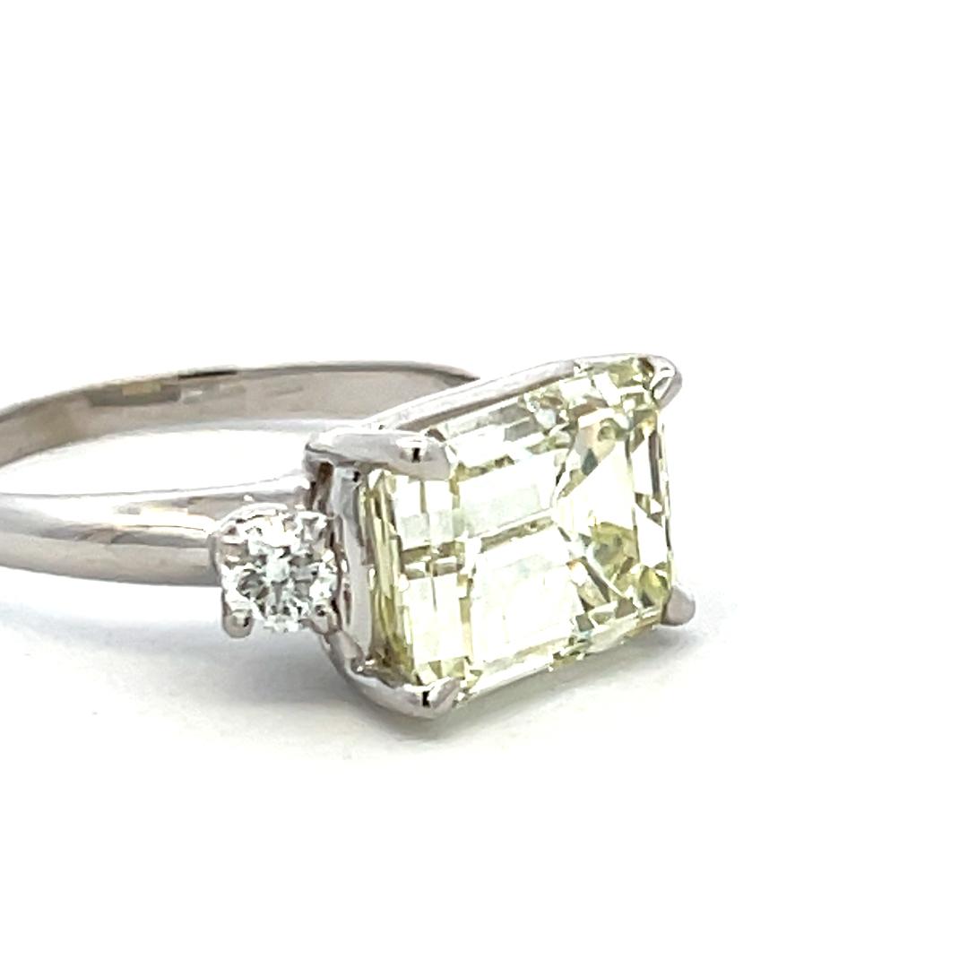 5.30 Carat Emerald Cut and Round Brilliant Diamond Platinum Engagement Ring