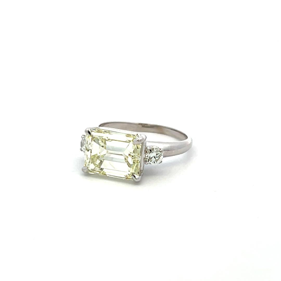 5.30 Carat Emerald Cut and Round Brilliant Diamond Platinum Engagement Ring
