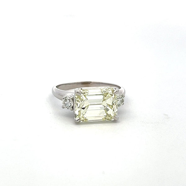 5.30 Carat Emerald Cut and Round Brilliant Diamond Platinum Engagement Ring