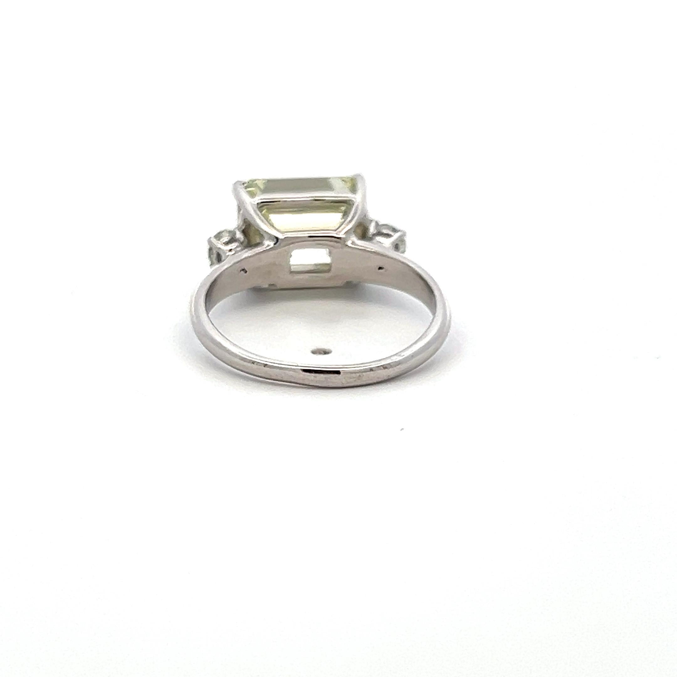 5.30 Carat Emerald Cut and Round Brilliant Diamond Platinum Engagement Ring