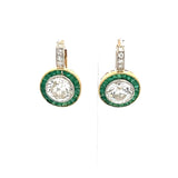 3.51 Carat Old European Cut Diamond 0.60 Carat Emerald 18K Gold-Plat Earrings