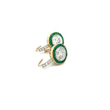 3.51 Carat Old European Cut Diamond 0.60 Carat Emerald 18K Gold-Plat Earrings