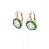 3.51 Carat Old European Cut Diamond 0.60 Carat Emerald 18K Gold-Plat Earrings