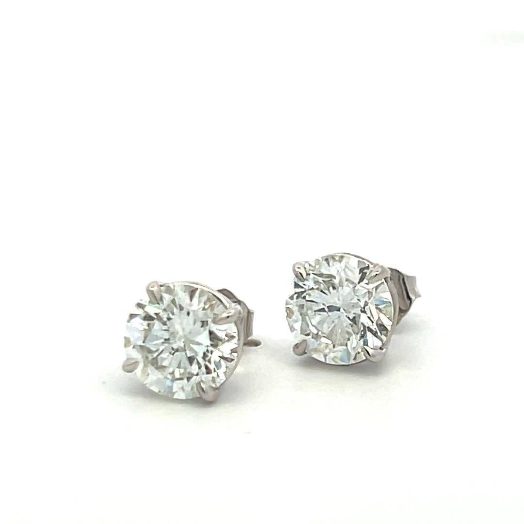 4.02ct Round Brilliant I-I2/I1 Diamond 14K White Gold Stud Earrings with GIA
