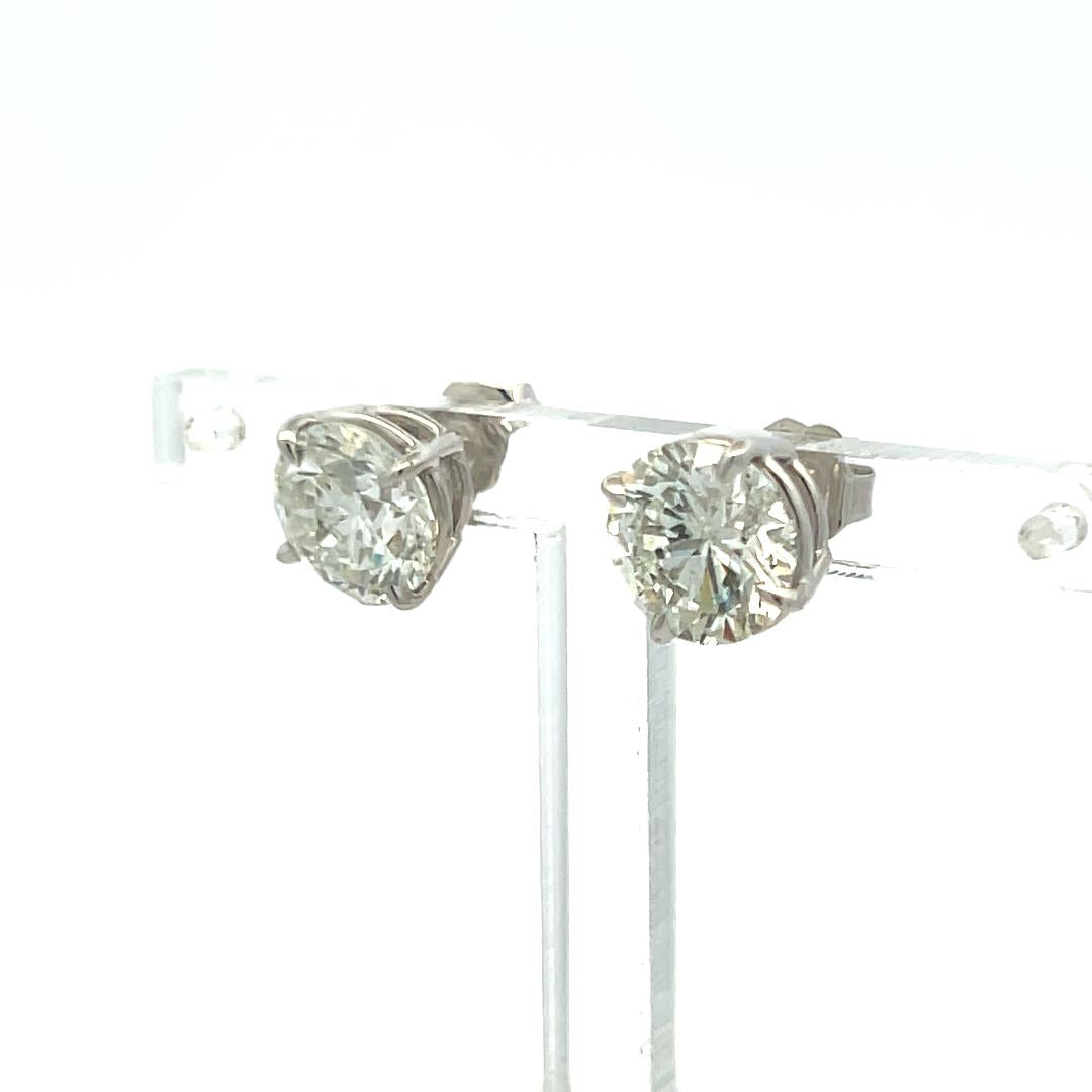 4.02ct Round Brilliant I-I2/I1 Diamond 14K White Gold Stud Earrings with GIA
