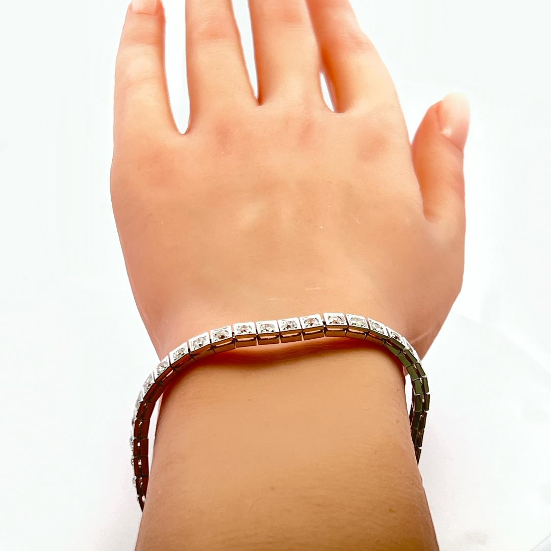 Vintage Platinum Tennis Bracelet with 4.49ct Baguette & Old European Cut Diamond
